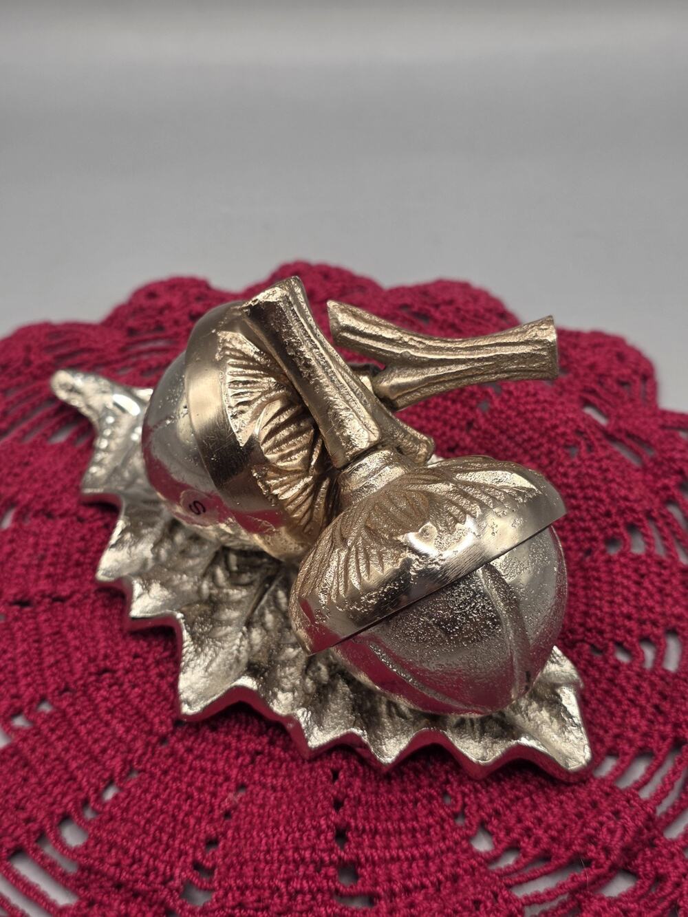 NEW Pier 1 Silver & Bronze Metal Acorn Fall Salt & Pepper Shakers on Leaf Tray